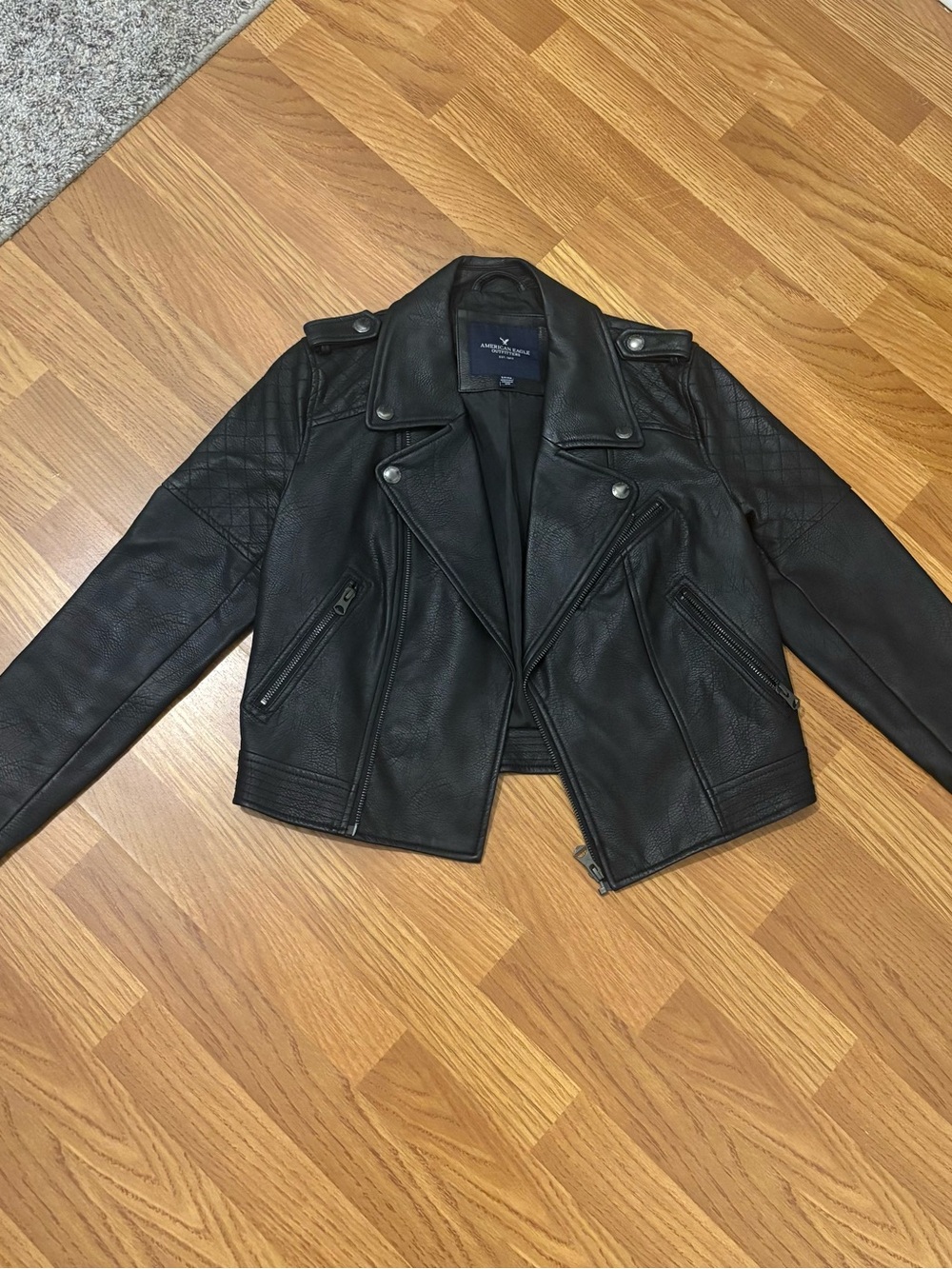 American Eagle Outfitters Black Faux Leather Moto Jacket